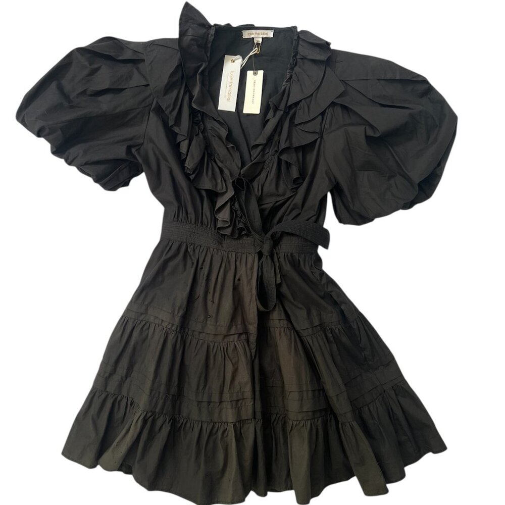 Love The Label x Anthropologie Black Ruffle Puff Sleeve Dress - XS NWT